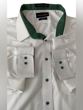 Paul Fredrick White Dress Shirt with Green Trim and Buttons